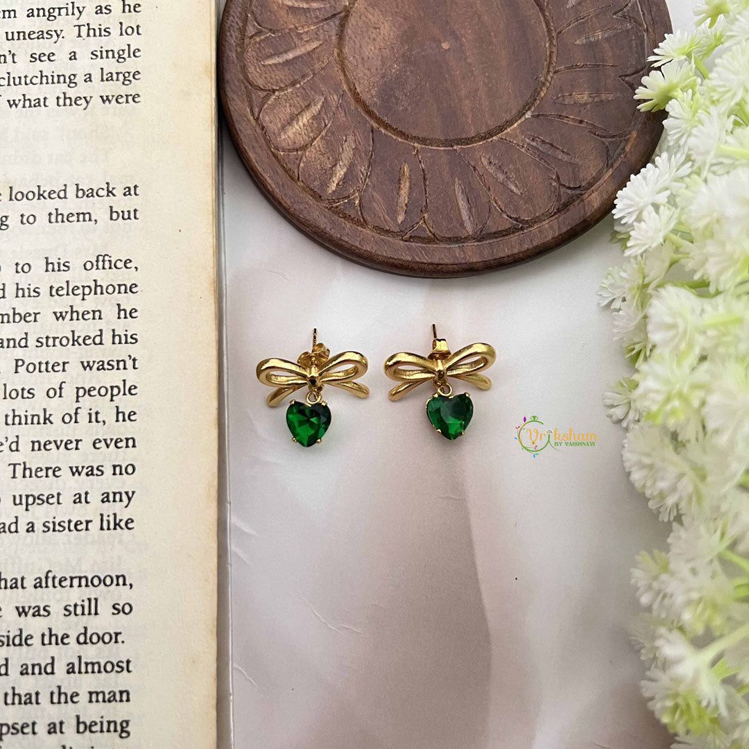 Royal emerald green zarkoon bow studs gold finish anti-tarnish Nur-e-Niqab