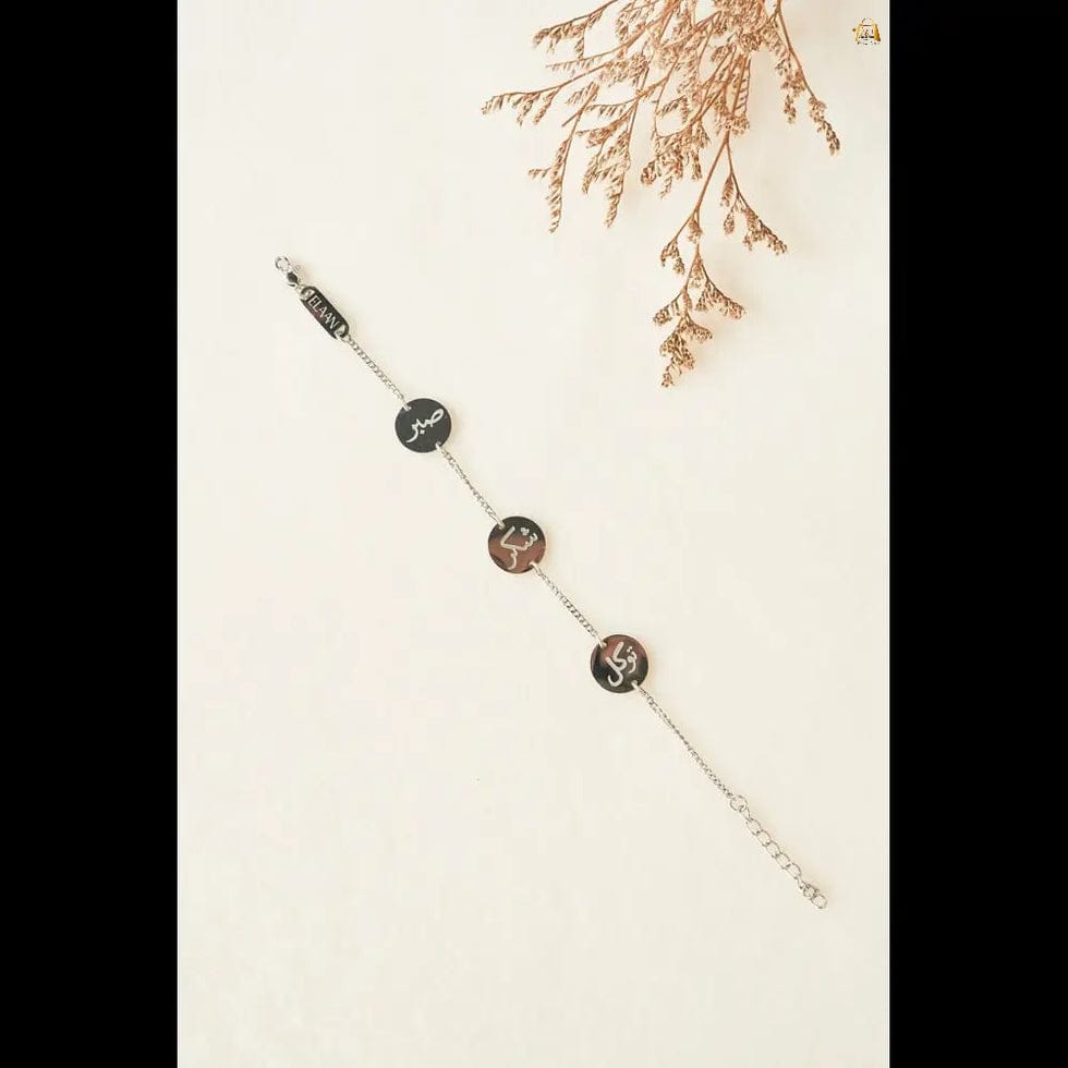 Sabr Shukr Tawakkal bracelet silver Islamic calligraphy jewelry Nur-e-Niqab anti-tarnish