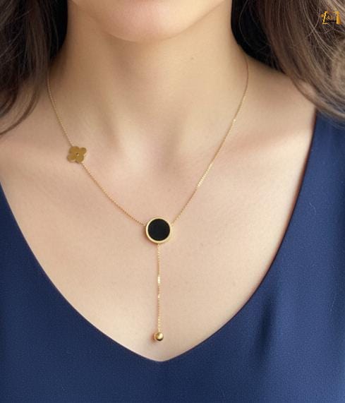 Black Pendant Necklace Pakistan, Geometric Jewelry for Women, Minimalist Black Necklace, Anti-Tarnish Stainless Steel Jewelry, Nur-e-Niqab Modern Collection.